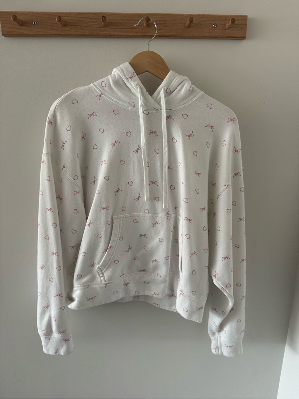 White Hoodie with Pink Heart & Bow Print